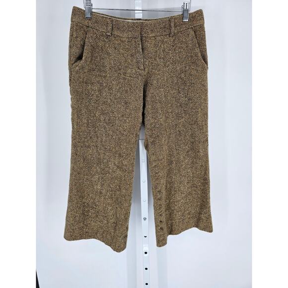 Theory Womens Sz 4 Wide Leg Cropped Dress Pants Wool Blend Tweed Beige - Picture 1 of 6